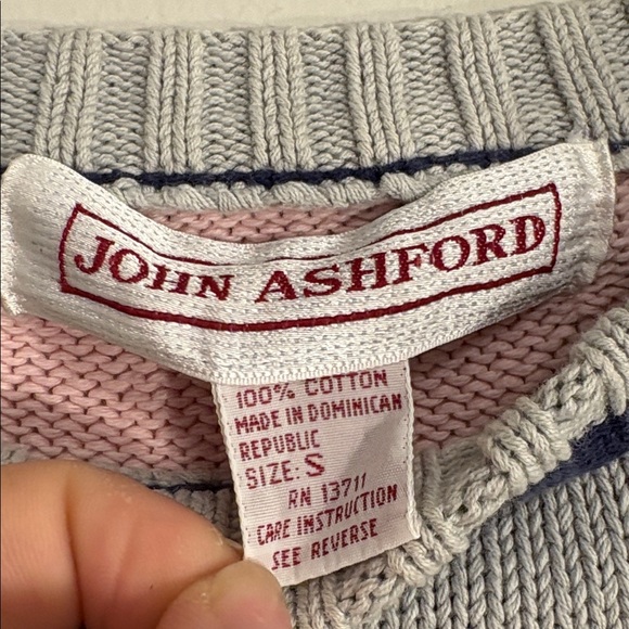 Baby Pink + Navy Stripe Grandpa 100% Cotton Vintage Sweater - Picture 3 of 4